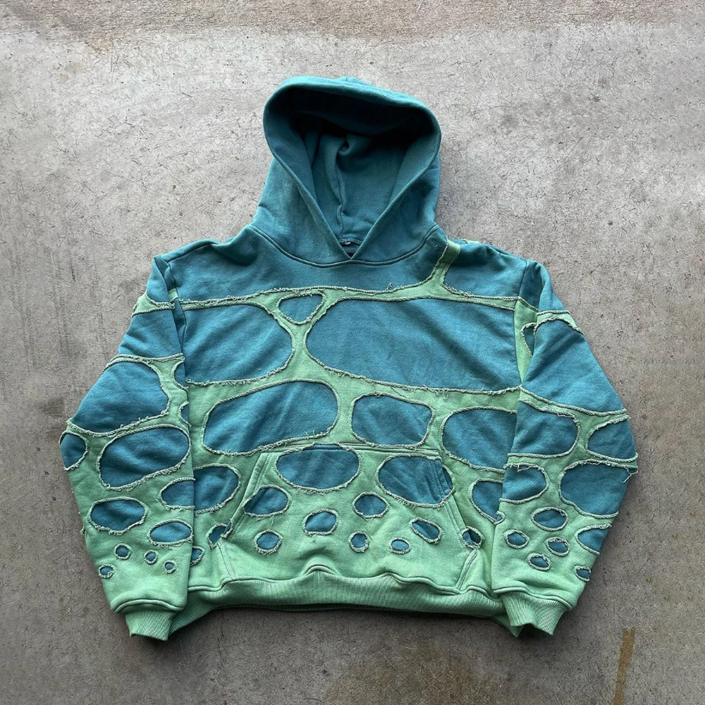 Heavyweight striped Line stitching vintage washed men custom logo sweatshirt pullover double layer hoodie