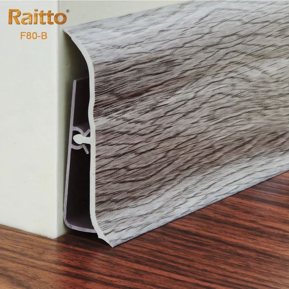 F80-B, RAITTO New Products Plastic Flooring Profile Tile Foam Skirting Board Color PVC Foam Baseboard
