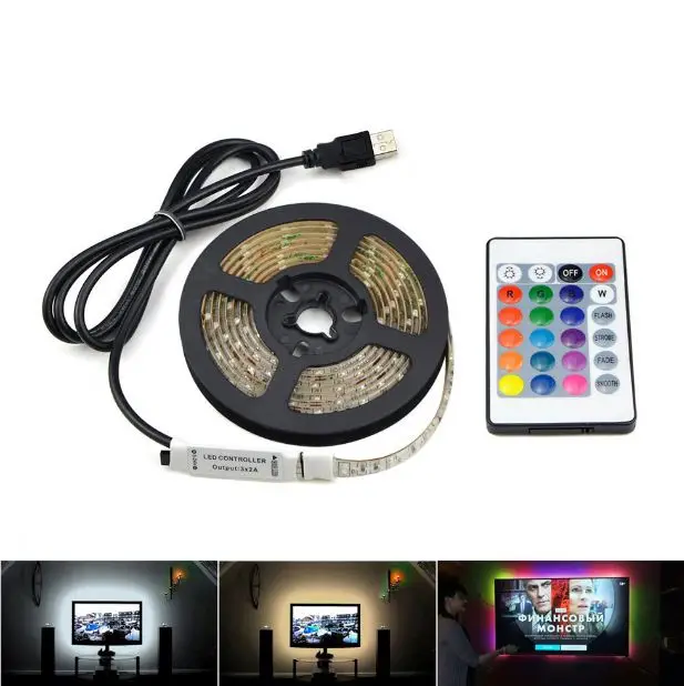 TV wall Waterproof DC 5V 0.5M 1M 2M Black PCB SMD5050 USB RGB LED Strip with Mini controller