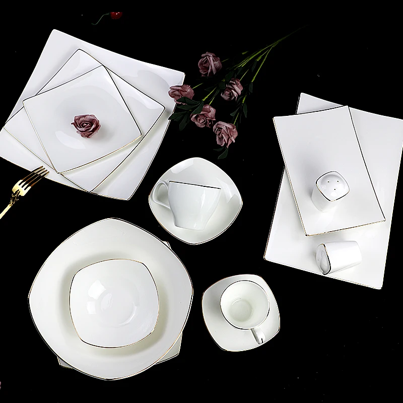 24pcs dinnerware set wholesale luxury porcelain tableware set dubai gold ceramic dinnerware wedding plates set