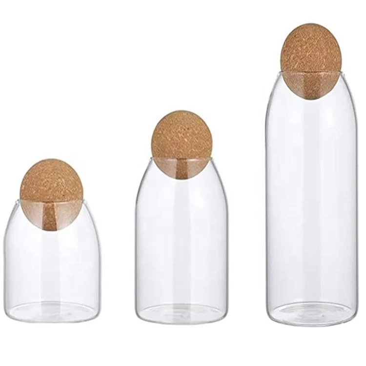 500 800 1200ml Cork Ball Lid Stopper Storage Jar Lid Borosilicate Glass Christmas Vintage Luxury Space Transparent Casual Baby