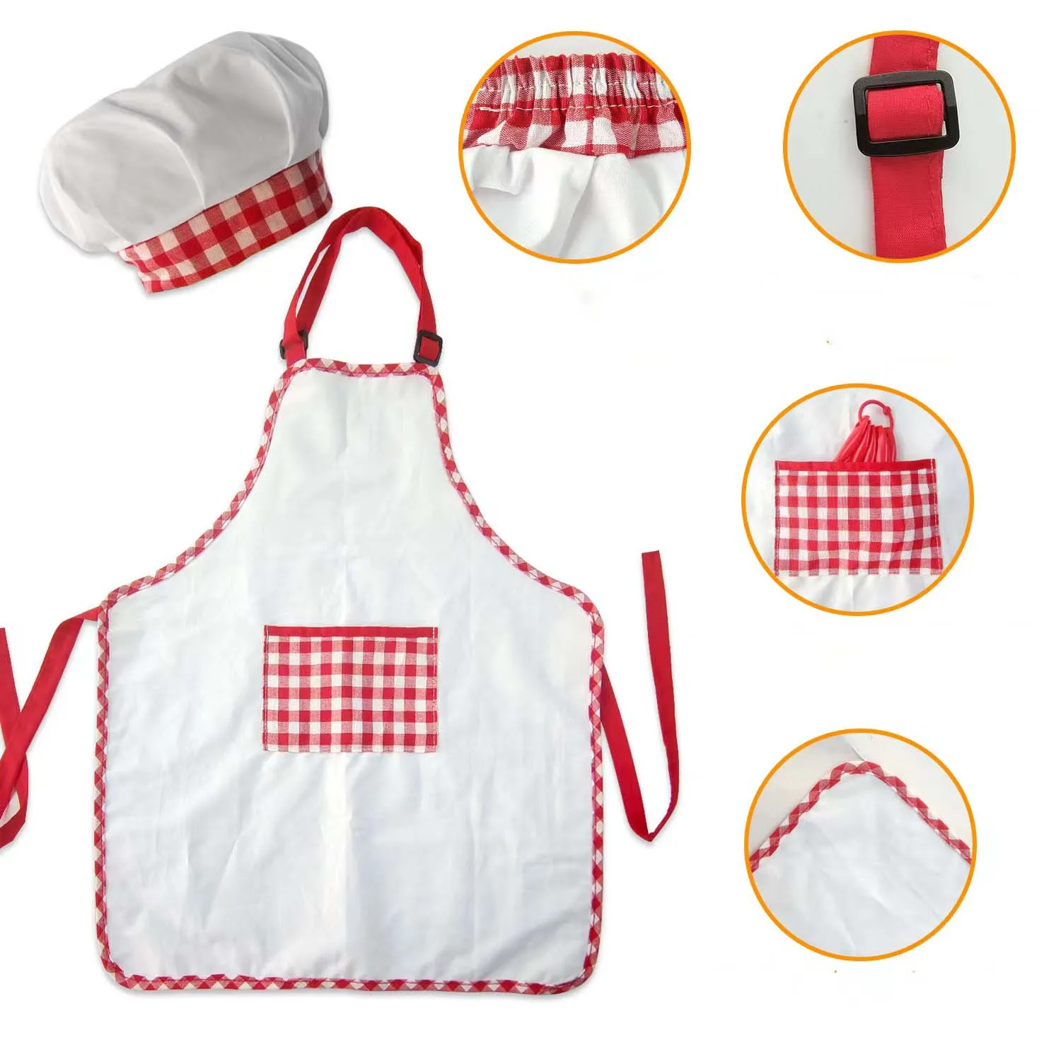 5pcs Kids Cooking and Baking Chef Set, Toddler Dress Up & Pretend Play Costume Clothes, Apron & Accessories Kitchen Toys
