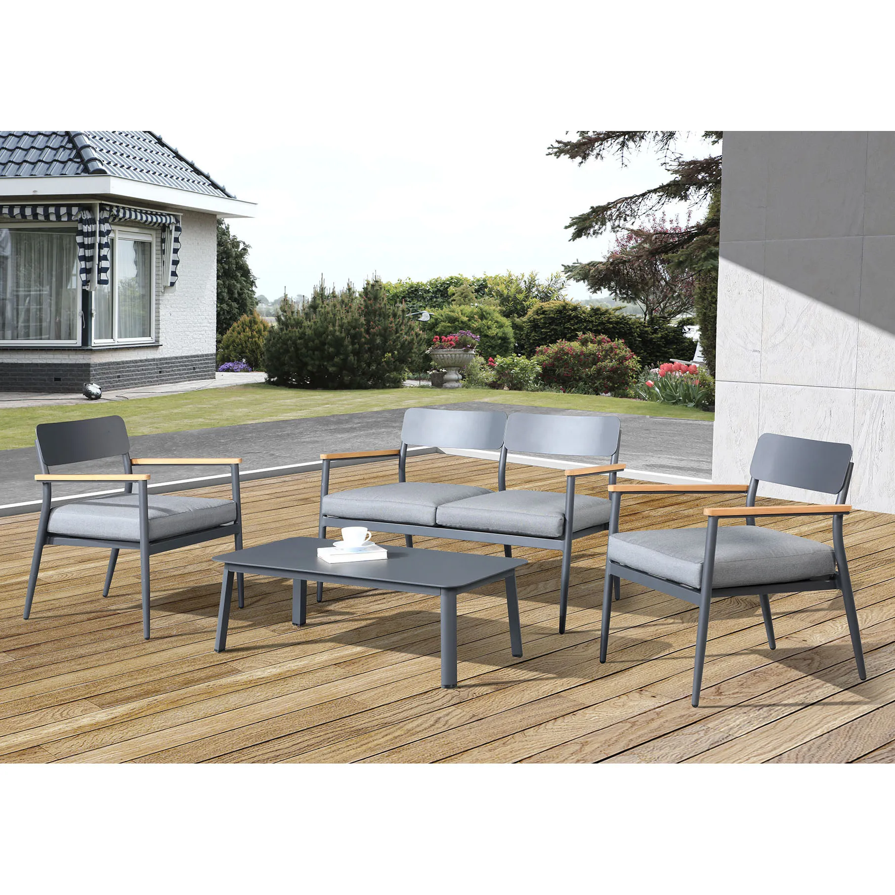 2021 durable outdoor metal eucalyptus furniture garden sofa set