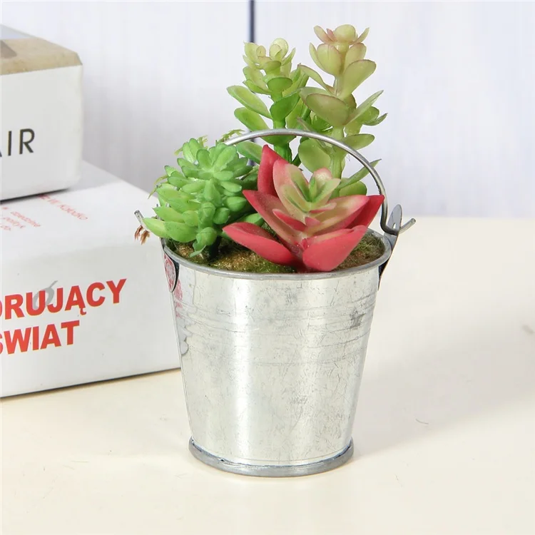 Best selling simple design plastic succulents flower cute pot plants faux mini succulents in tin pot