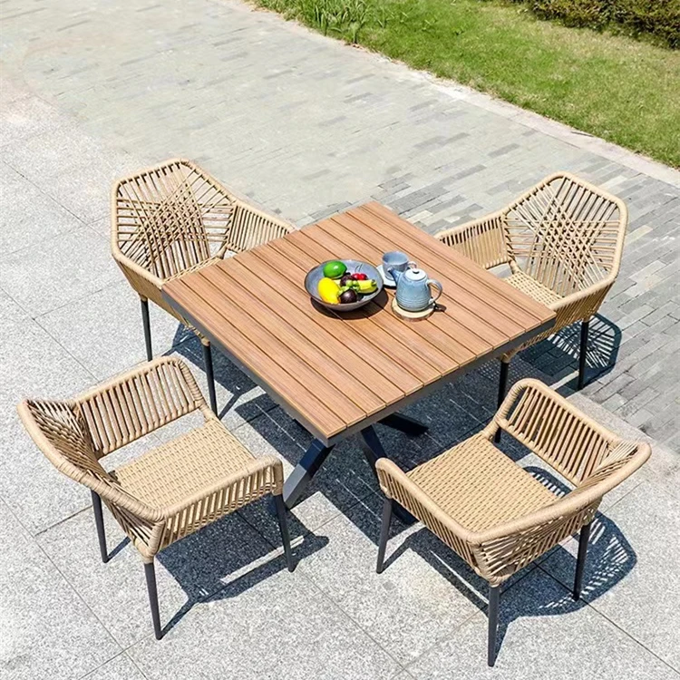 Great Solid wooden teak Good Garden furniture design PE rattan  wicker handwoven  outdoor dining set