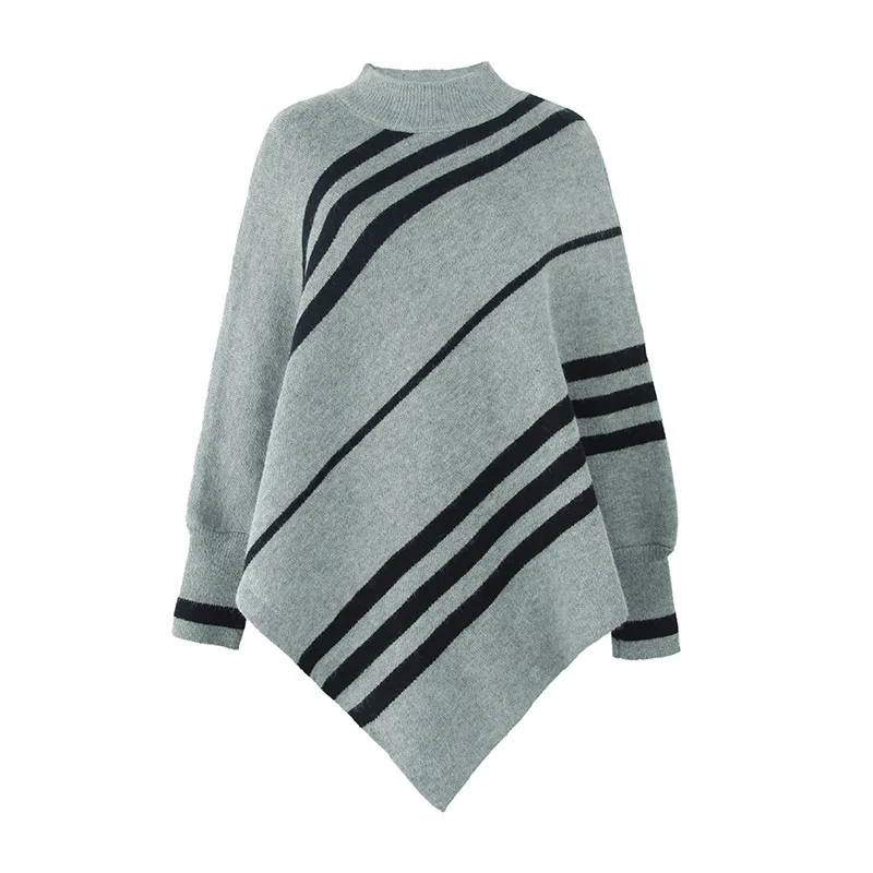 New Style Fashionable Shawl Ladies Round Neck Striped Sweater Women Blanket Cloak