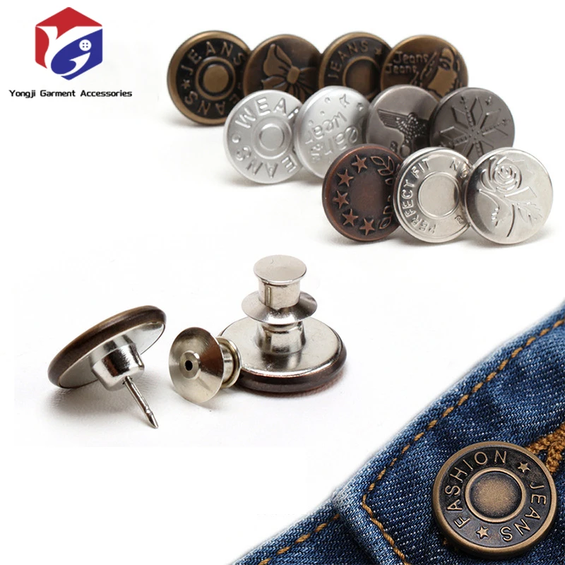 Button Pins for Jeans Pants No Sew Perfect Fit Jean Button Tightener Replacement Adjustable Reusable Metal Clips Snap Tack
