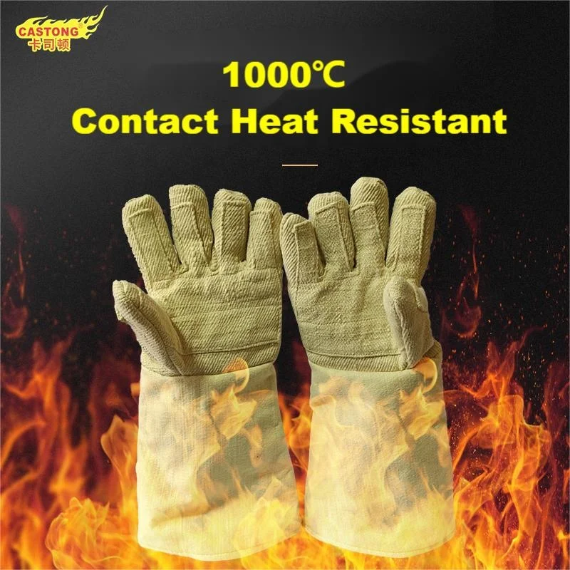 Withstand 1000 Degree Celsius Reinforced Yellow Para-aramid Twill Fire Retardant Anti-scalding Extreme Heat Resistant Gloves