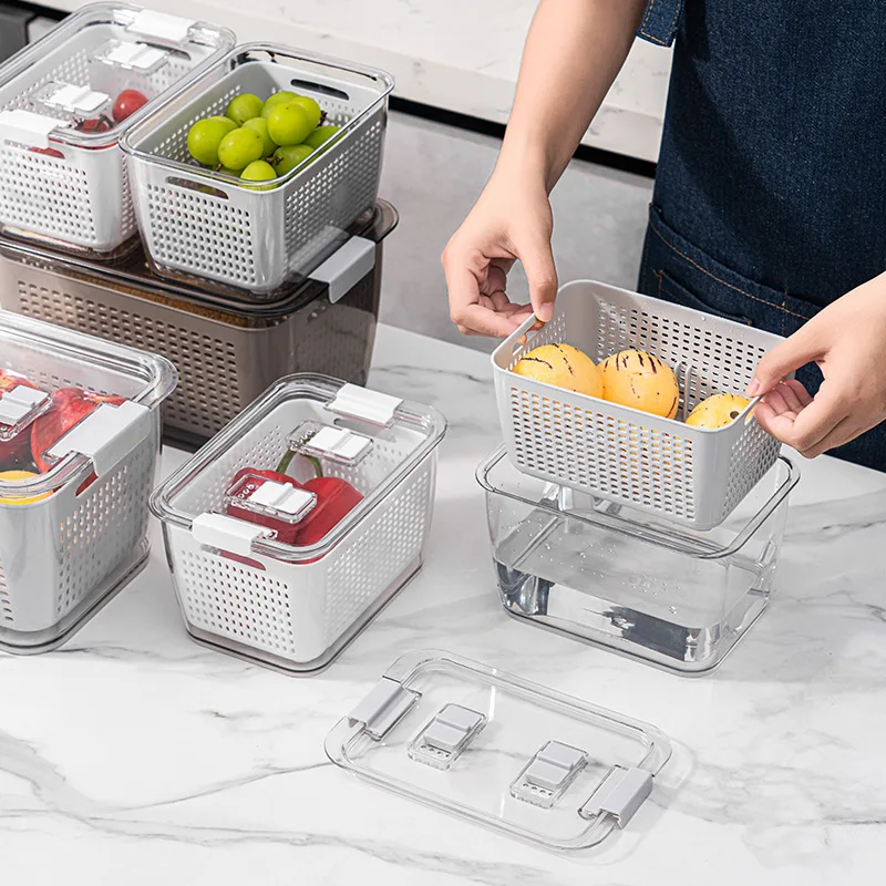 Multifunctional Plastic Kitchen Vegetable Basket Storage Organizer Stackable Refrigerator Baskets with Lids