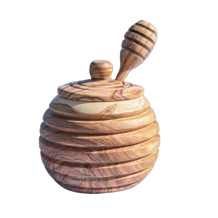 Wholesale Olive Wood Food Holder Jar Kitchen Container Honey Pot Customized Dimension