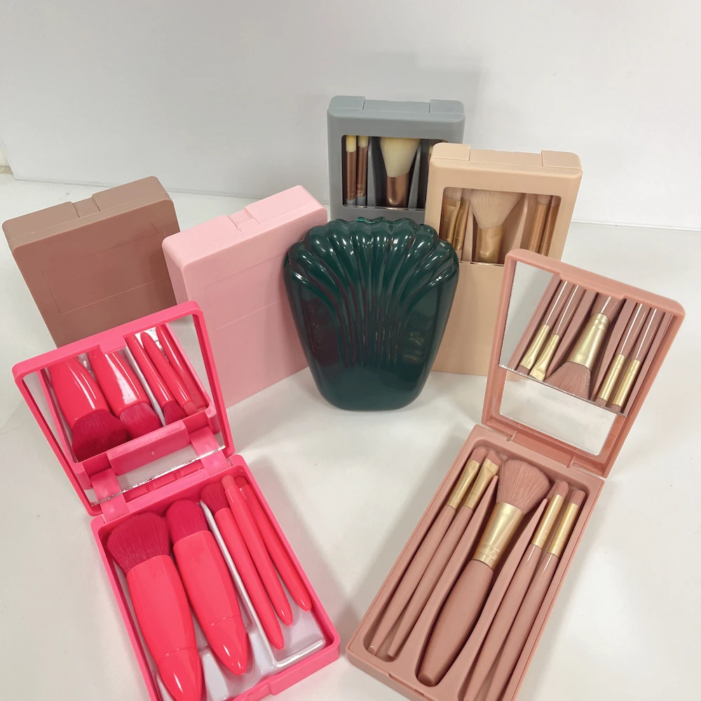 Custom Logo Travel 5Pcs Mini Portable Professional Makeup Brush Set Cosmetic Eye Shadow Nail Brushes Tool With Mirror