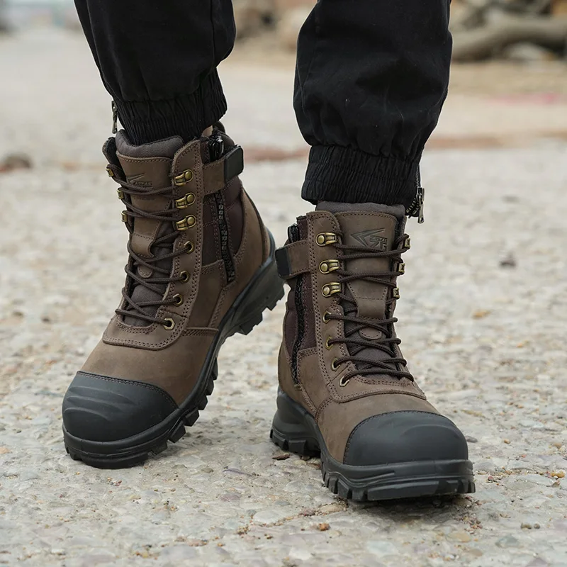 Factory Direct Work Genuine Mens Excellent Crazy Horse Leather Safety Boots With Fast Delivery