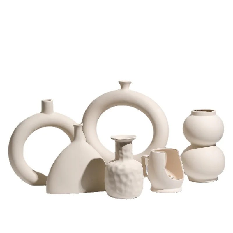 Wholesale Ceramic Modern Irregular Vase Pigment Burning Bone Color Nordic Vases Home Decor Flower Vase