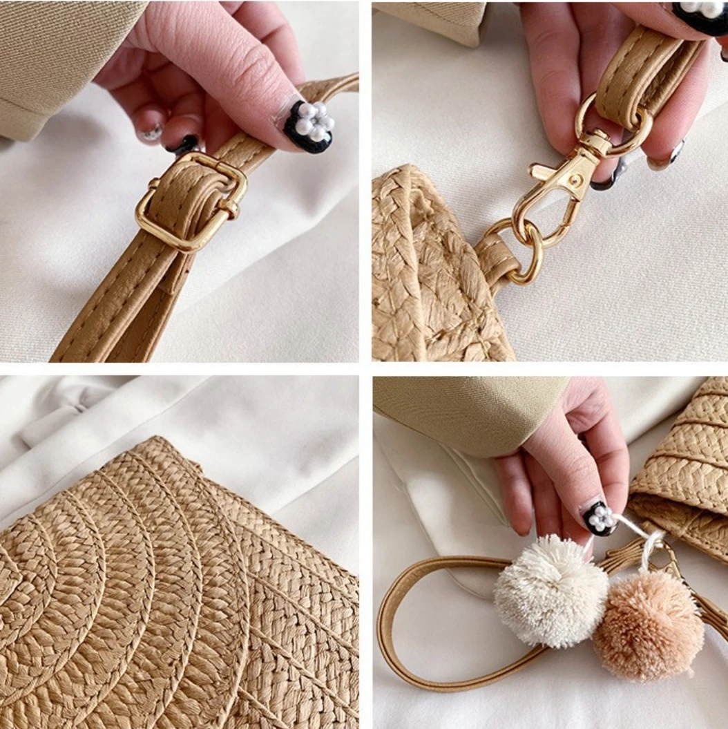 2024 summer autumn Korean chain shoulder handbag straw crossbody bag clutch for women