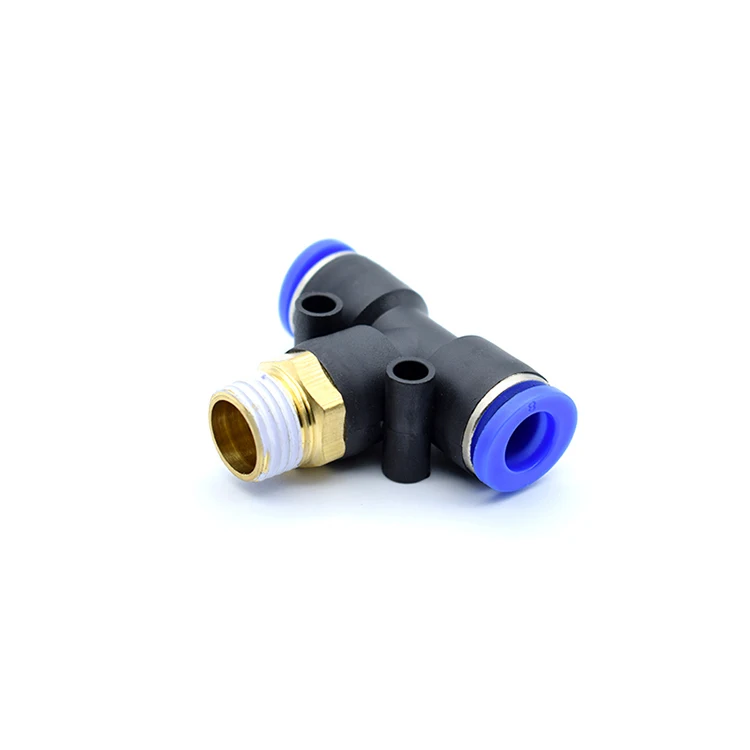 PB series tee pneumatic fittings one touch for pipe push flange zinc plastic pneumatic fitting