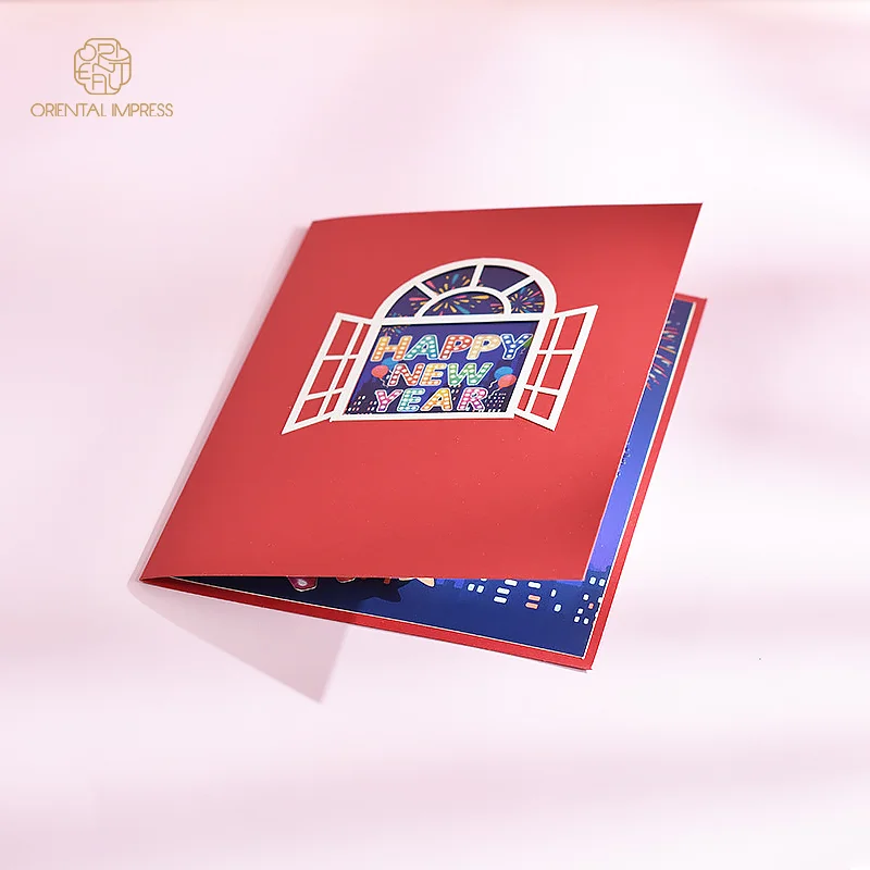 High Quality 3D Happy New Year Pop Up Season Greeting Card with Envelope