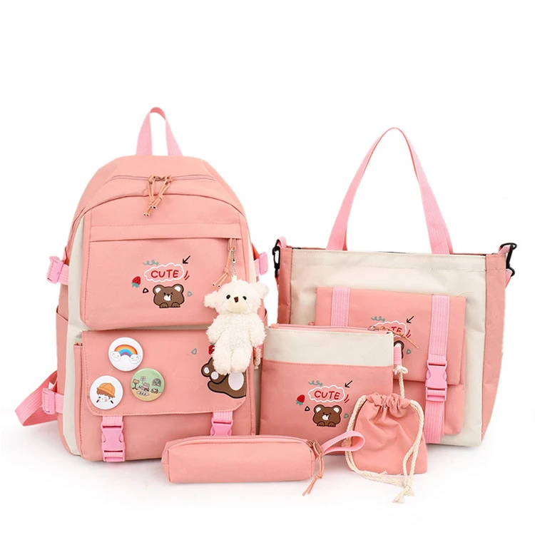 4 PCS Set Primary Student Girls Backpack Shoulders Bag School Backpack Set for Teenager