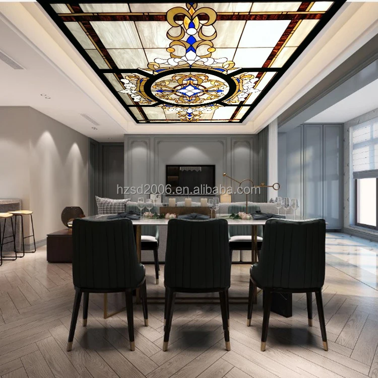 Customize Flat European Style Sustained Steel Skyline Art Glass For Ceiling And Wall Lighting &Decoration