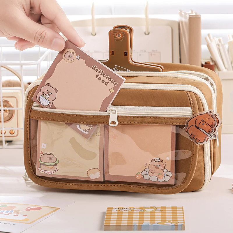 cute nine layers ultra- large capacity  pen bags containers with a  transparent partition bag  women cosmetics holder  pouch