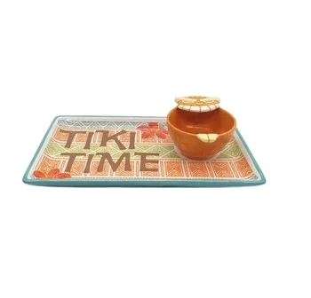 manufacturer cheap custom owl design ceramic chips and dips plate with bowl