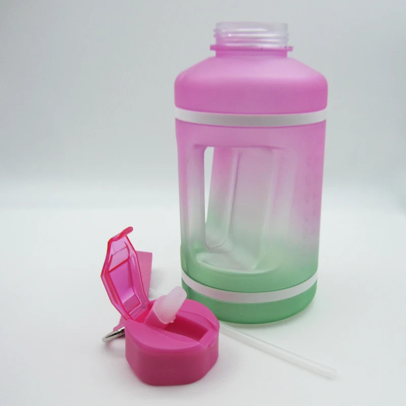 bpa free custom logo Plastic Motivational 1 gallon water bottles Water Bottles Gym jug with straw and rope