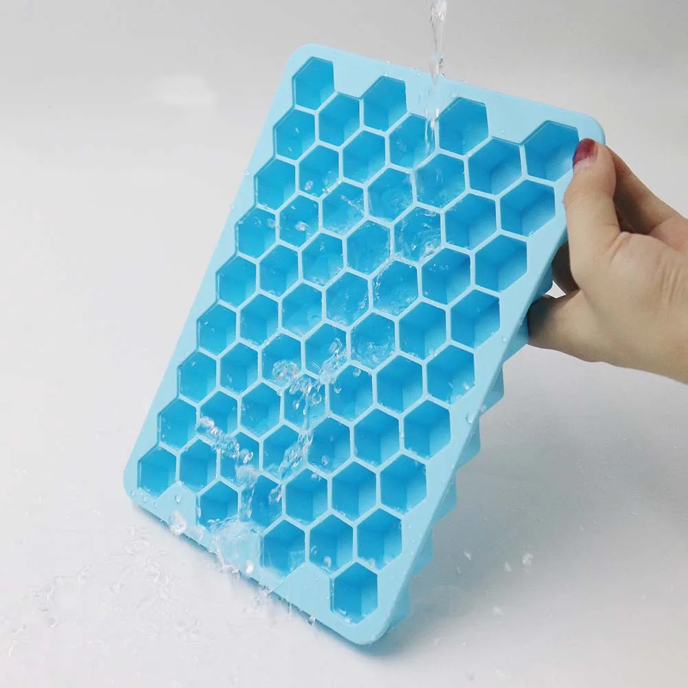 60 holes hexagon custom personalized maker rubber beehive shape ice cube trays mold silicone with lid