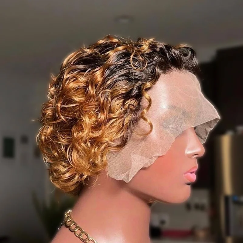 Clj Luxury Perruque Brazilian 1B30 13X4 180% Pixie Cut 12A Lace Hd Frontal Wigs Pre Plucked With Color