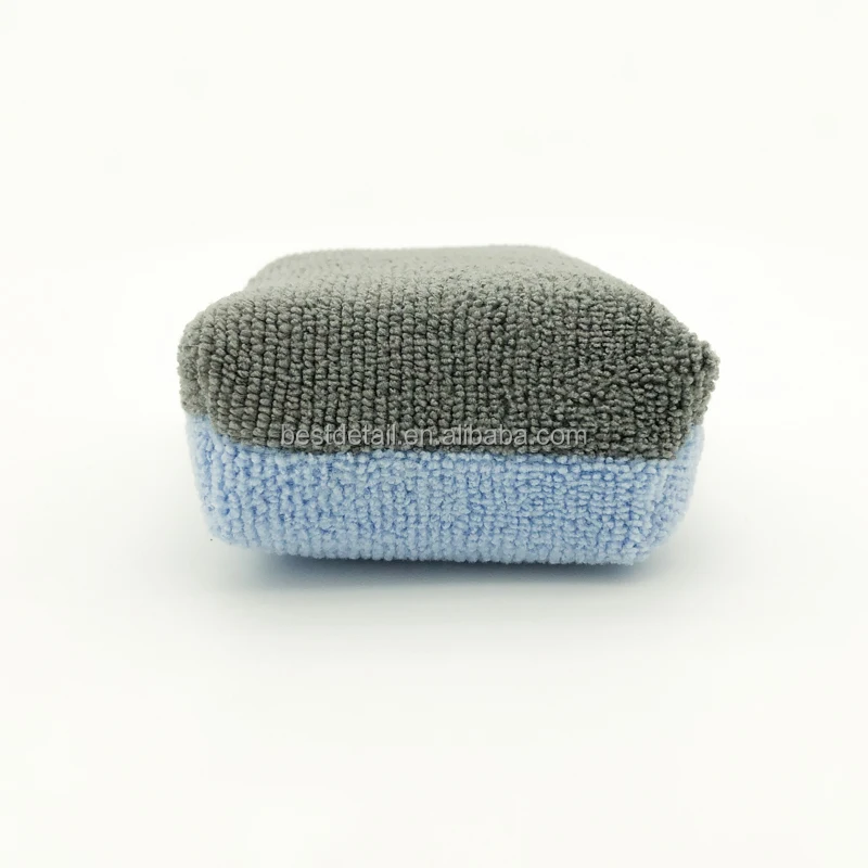 Auto Detailing Car Wash Wax Ceramic Coating Dressing Terry Microfiber Saver Applicator Sponge Pad with Inner Plastic Barrier