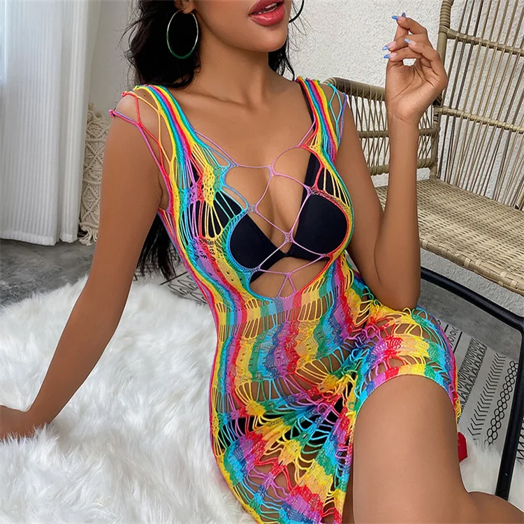 Europe See Through Bodysuits Mesh Bodystockinsg Sexy Lingerie Rainbow Women Fishnet Bodystocking
