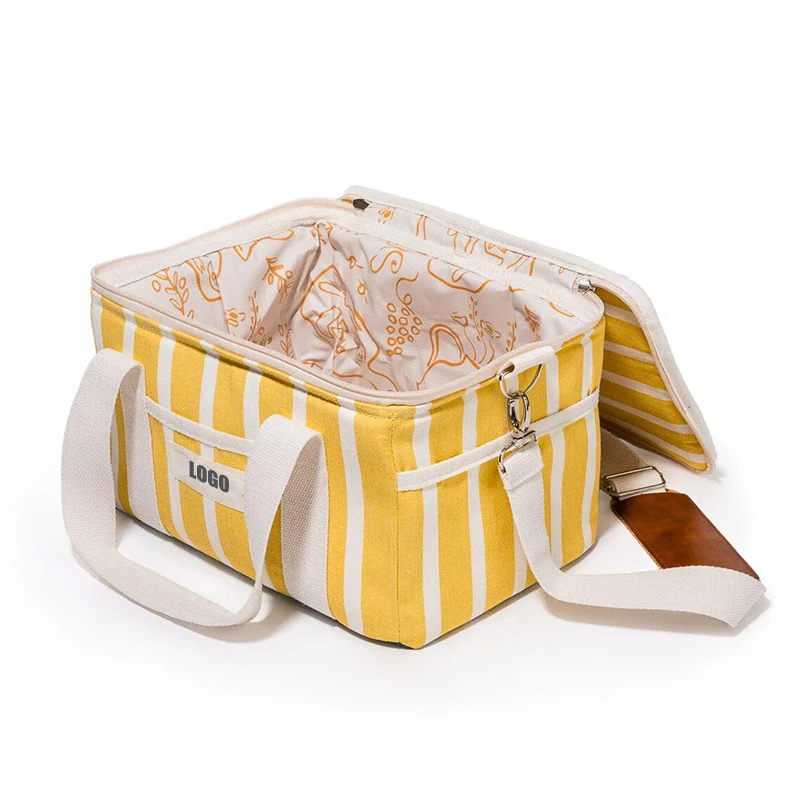 Custom Logo  Premium Insulated Picnic cooler bag Lunch Cooler  Box with Canvas Beach Park Travel Cooler For Food and Drinks
