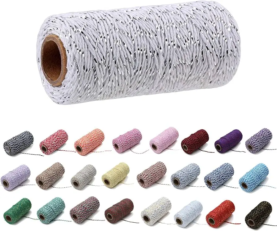 Wholesale Cheap price 3-strand twisted cotton bakers twine rope thread green and white macrame cord 2mm twisted cotton rope