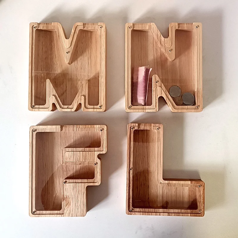 Personalized Letters Coin Bank Money Bank, Text Engraved Money Box Wooden Piggy Bank Gift for Kids, Christmas Birthday Gift Home