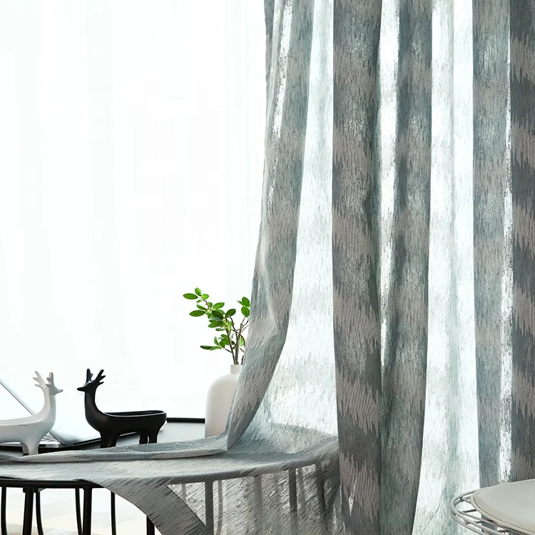 
Easy Installation 100% Polyester Trough Haze Blue Gauze Curtains 