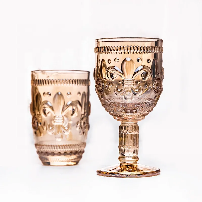 Переливающийся красочный Янтарный цветок лилии винтажный элегантный европейский стиль стакан для воды рельефный Свадебный Бокал Набор стаканов для вина