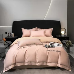 Plain cotton four pieces set exquisite embroidery AB face  matching quilt cover simple Bedding Set for bedroom