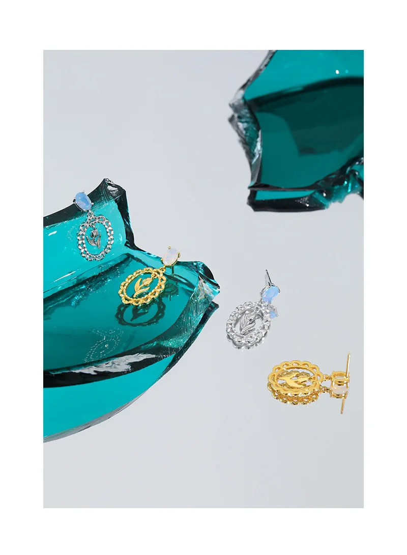 New Arrived 925 Silver Tulip Flower Earrings Carved Elegant Earrings Women Luxury Gold Drop Earrings