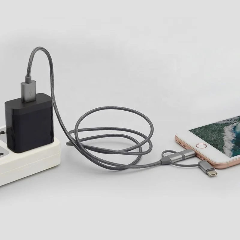  Нейлоновая оплетка MFi type c micro usb кабель для iphone 12 lightning Кабель быстрой зарядки 3 в 1 передачи