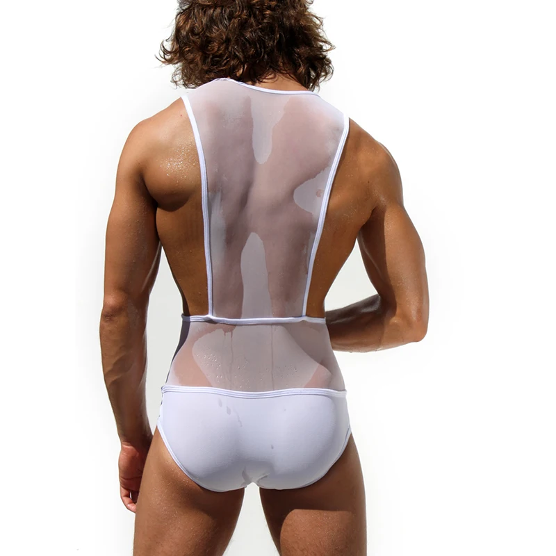 Customization Men Thong  Spandex Mesh One Piece Male To Female Lingerie Bodysuit Sexy Underwear