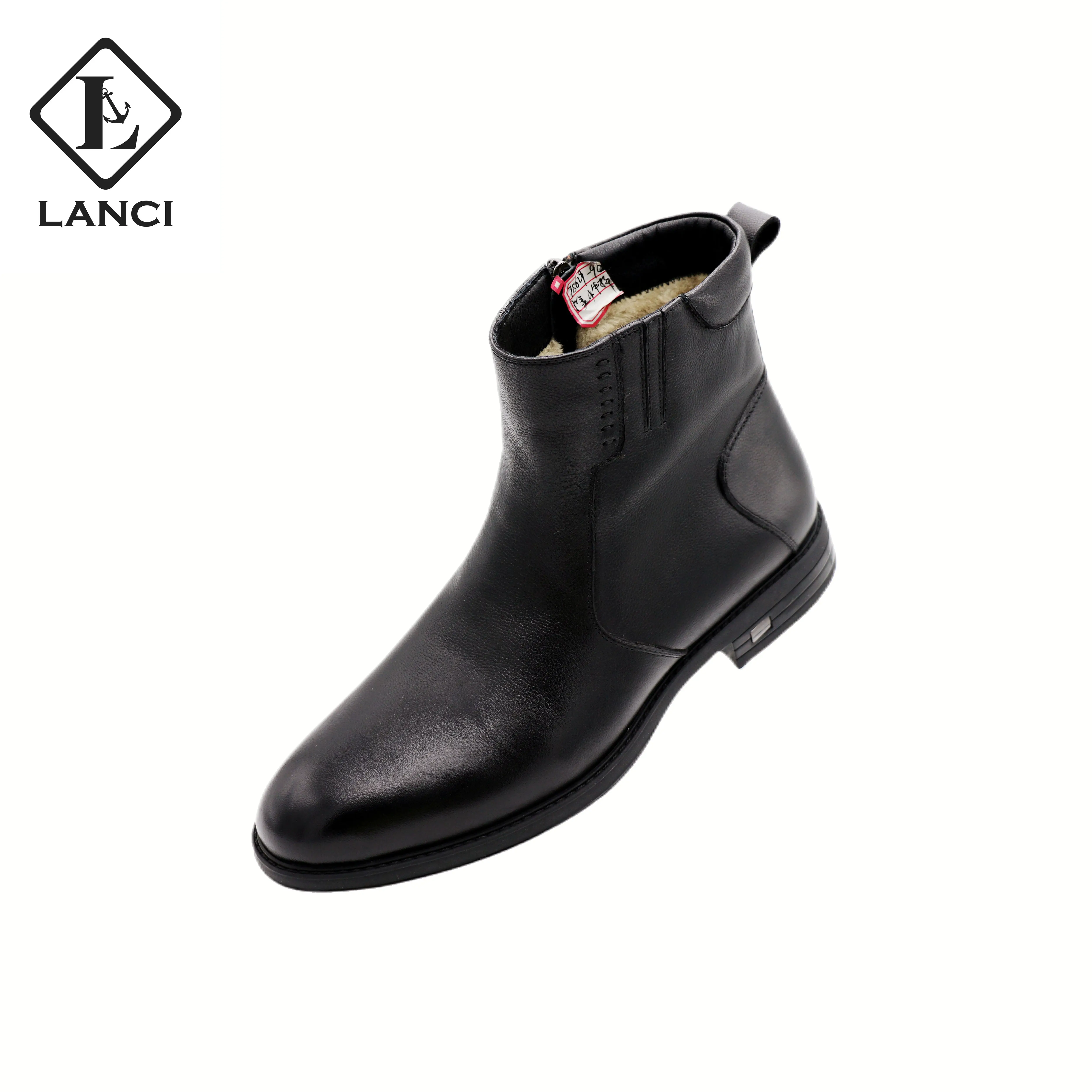LANCI 2022 Wholesale latestest custom discount mens leather Chelsea boots zipper rope