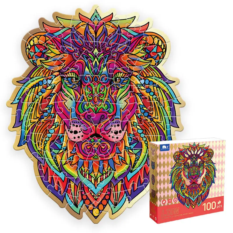 Low MOQ Custom 100 pieces shapes puzzle board animal lion cat butterfly Tiger shaped puzzle for adult kids