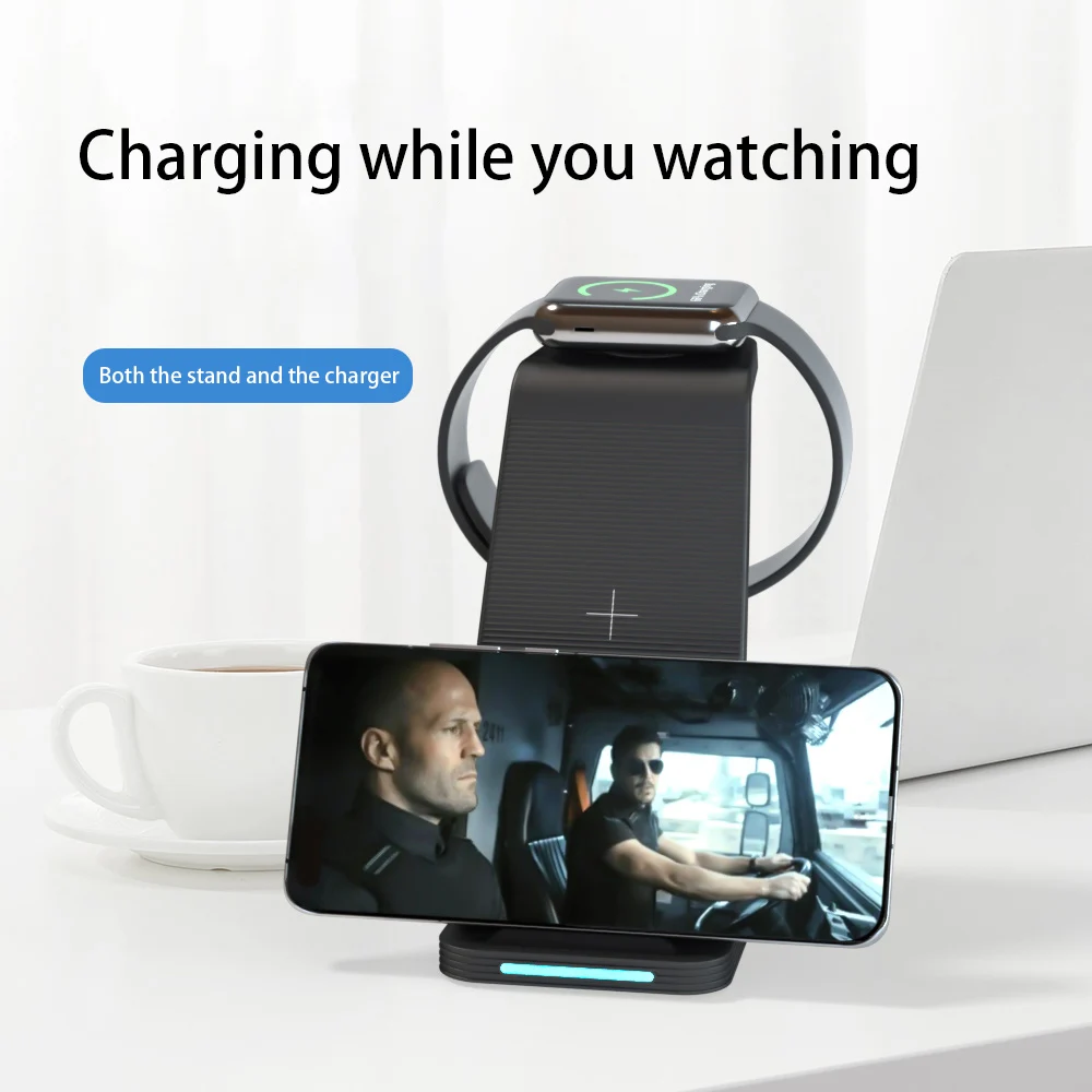 New Arrival 3 in 1 Wireless Charger 15W Fast Mobile Phone Charging Stand Holder For iPhone Wireless Charger