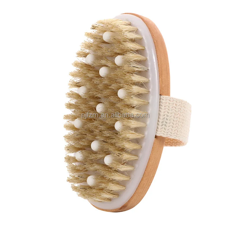 Natural Boar Bristle Oval Hand Hold Bath Brush Wood Massage Bath Brush Body Skin Cleansing Brush