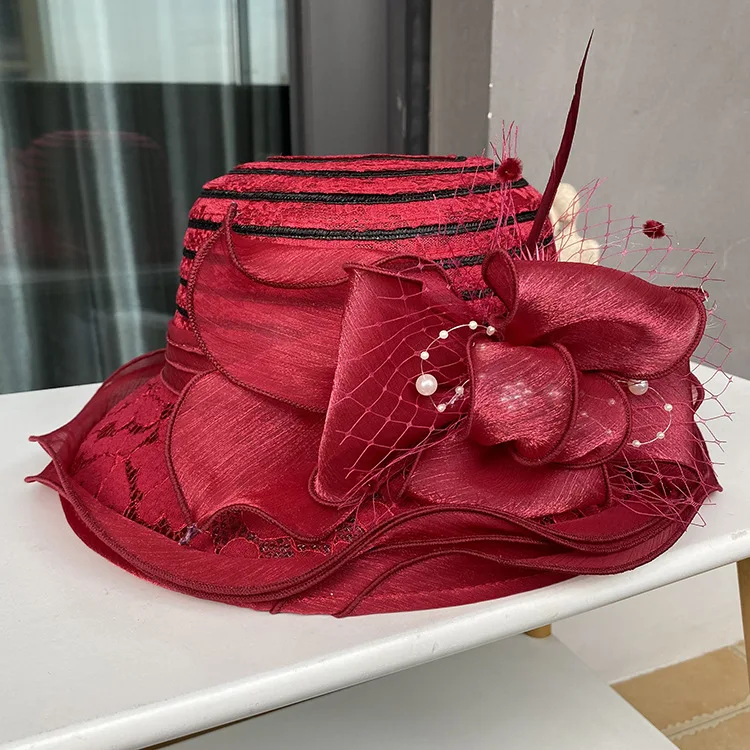 Ladies Lace Church Hat Elegant Bow Wide Brim Bucket Hats Kentucky Derby Fedora women Summer hat