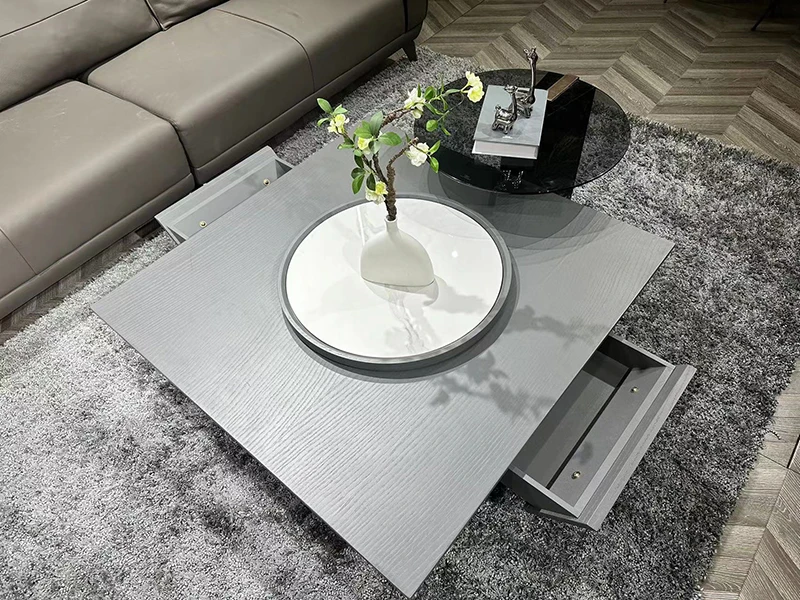 Modern Wood Frame Coffee Table Minimalist Designer Furniture Living Room Tea coffee table with side marble table