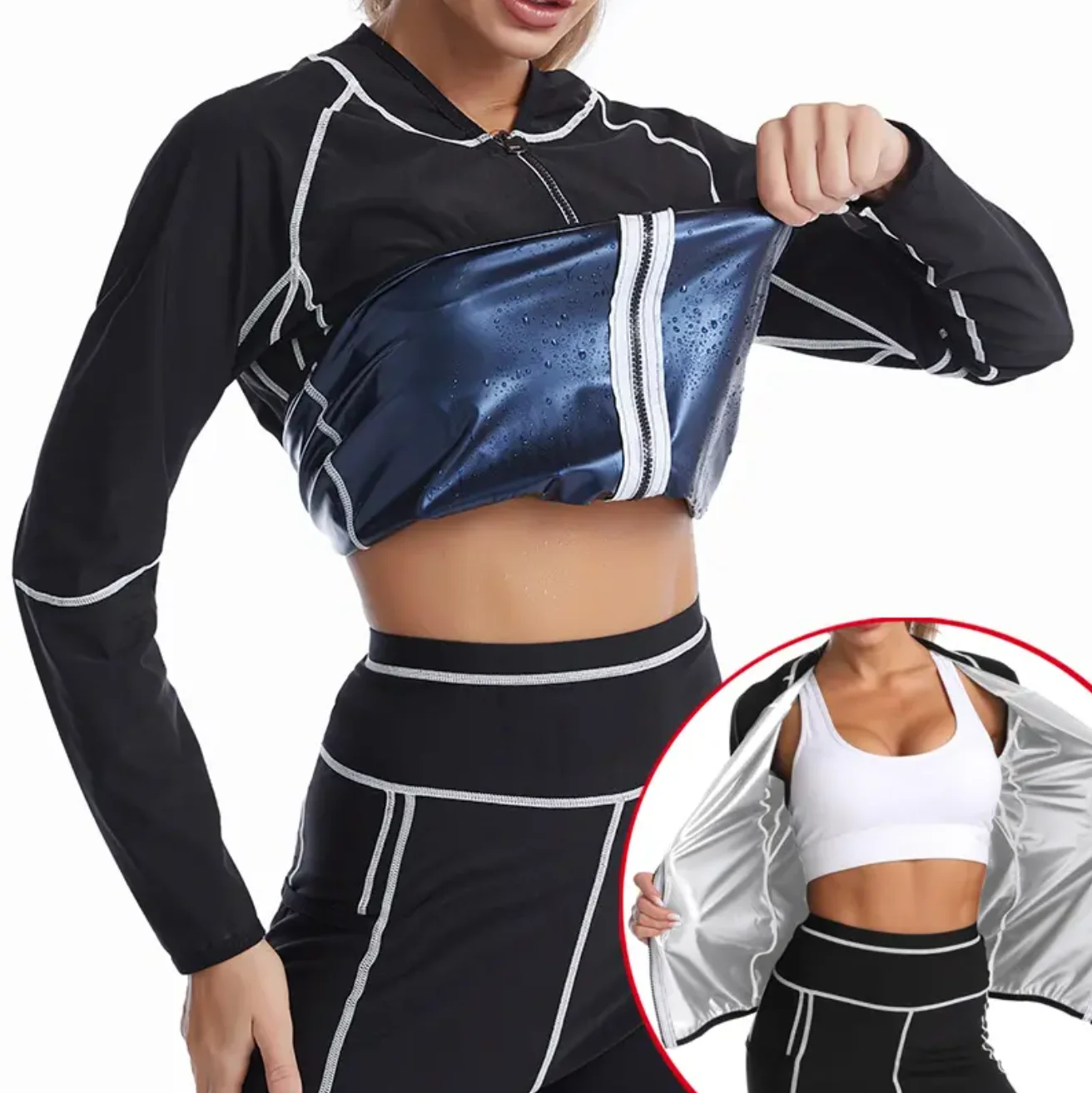 Women Waist Trainer Sauna Sweat Corset Zip Front Sauna Weight Loss Sweat Slimming Neoprene Jogging Suits Fat Burning Fast