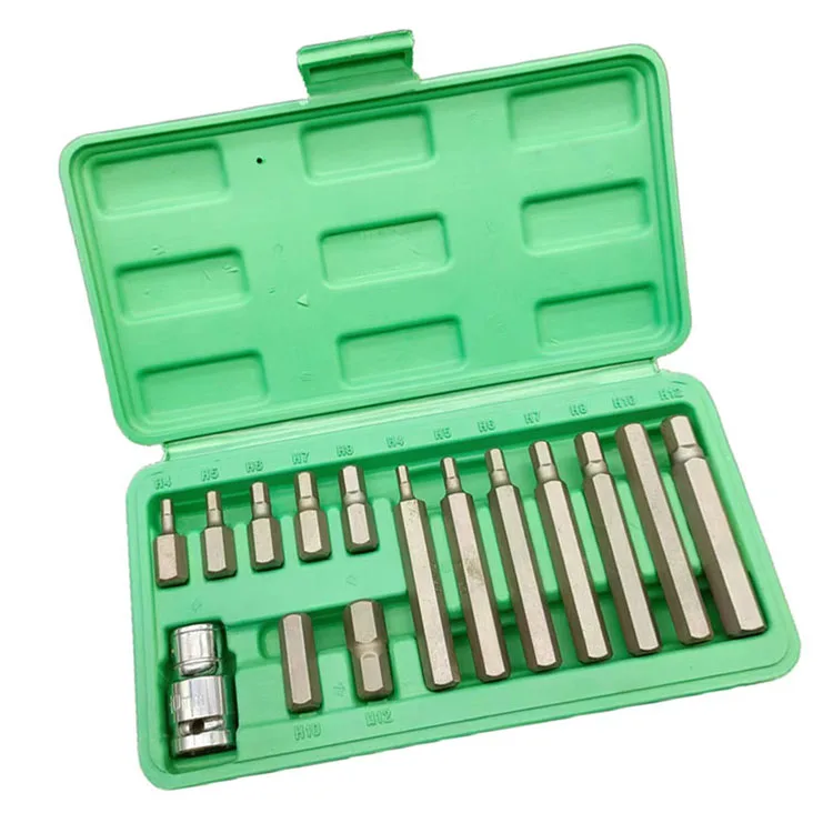 1/2 Drive 15pcs Hex Torx bit socket set  High Quality S2 CR-V Extra Long Allen Spline Hex Ball Bit Socket