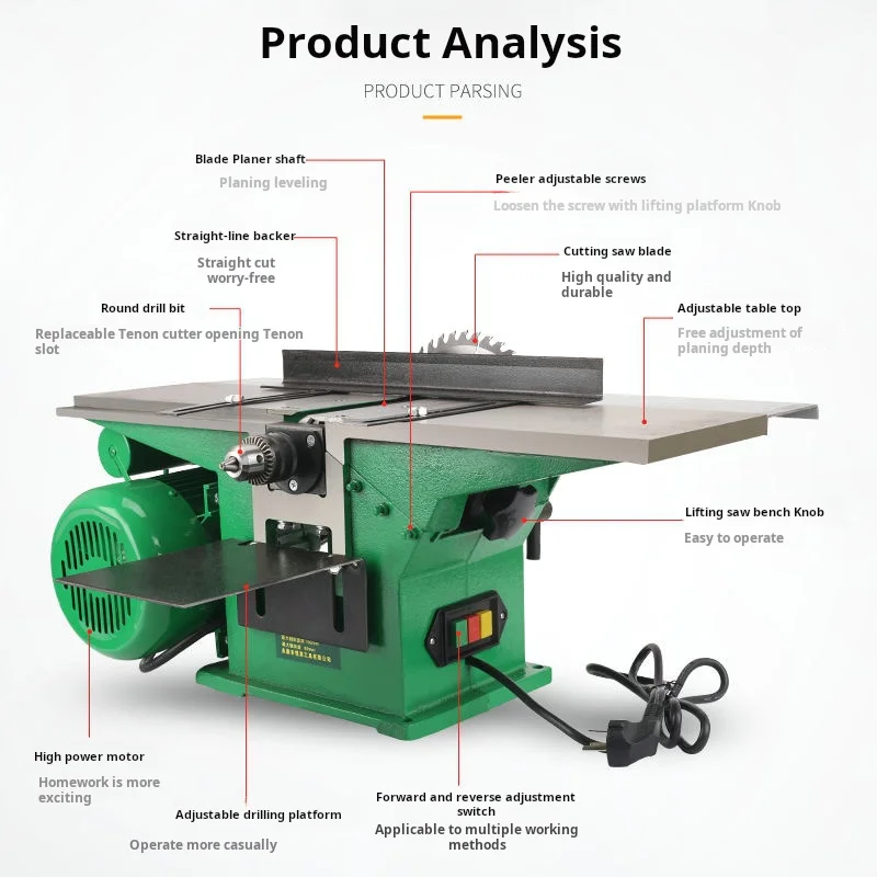 The YM120 Tabletop Electric Multifunctional Woodworking Planer Has a Planing Width of 120mm. Woodworking Machinery