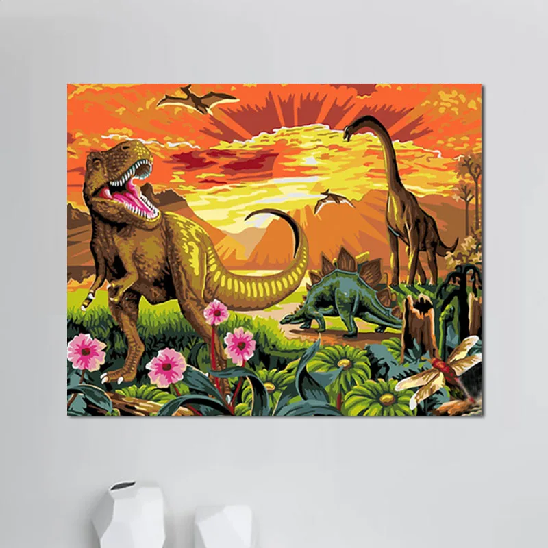 Абстрактный мир динозавров на заказ, акриловый домашний Настенный декор «сделай сам», краска по номерам, Картина на холсте