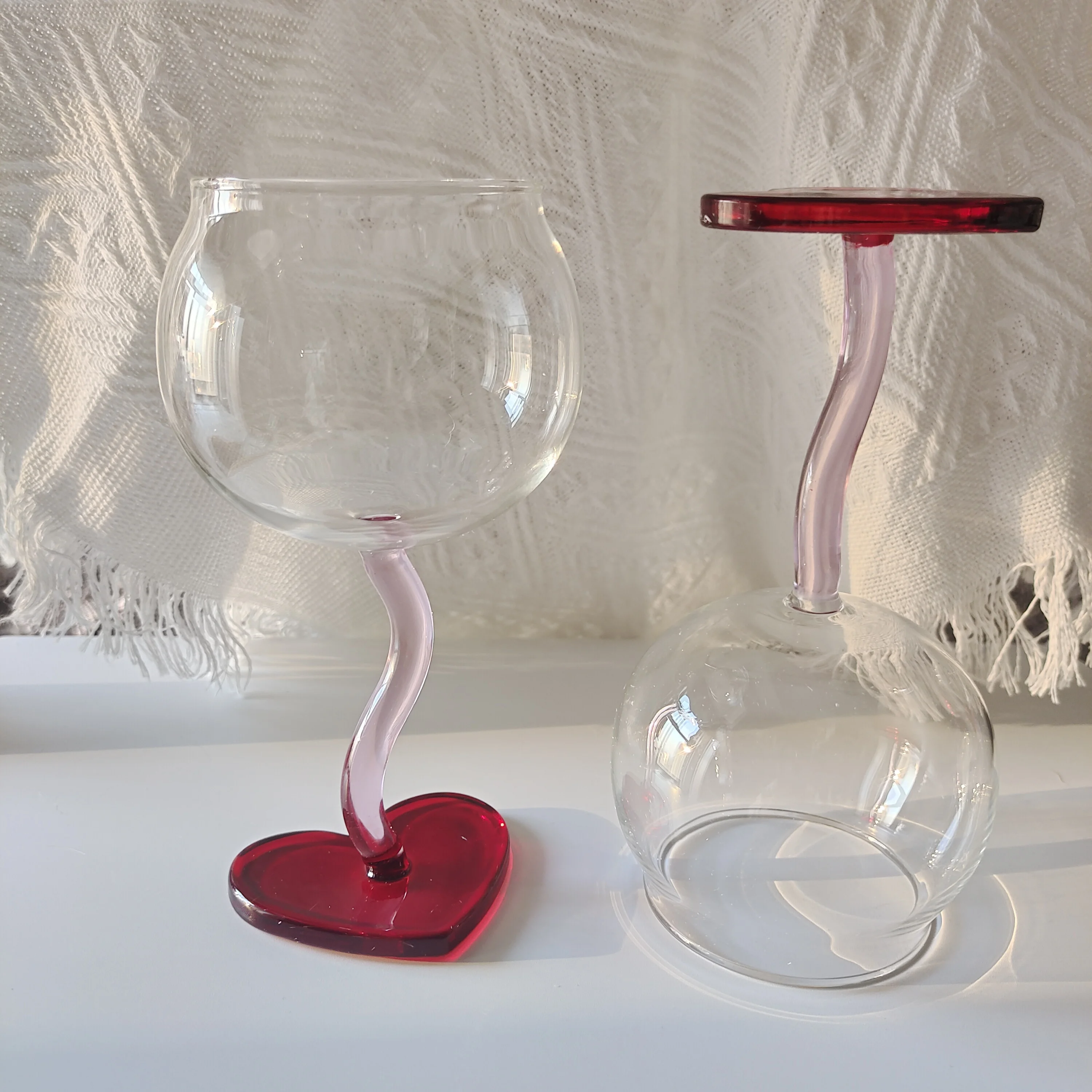 Unique Party Wedding Decoration cocktail Glasses sweet pink stem Cup lovely red Heart Shape glass cup Vintage Wine Glass Goblet