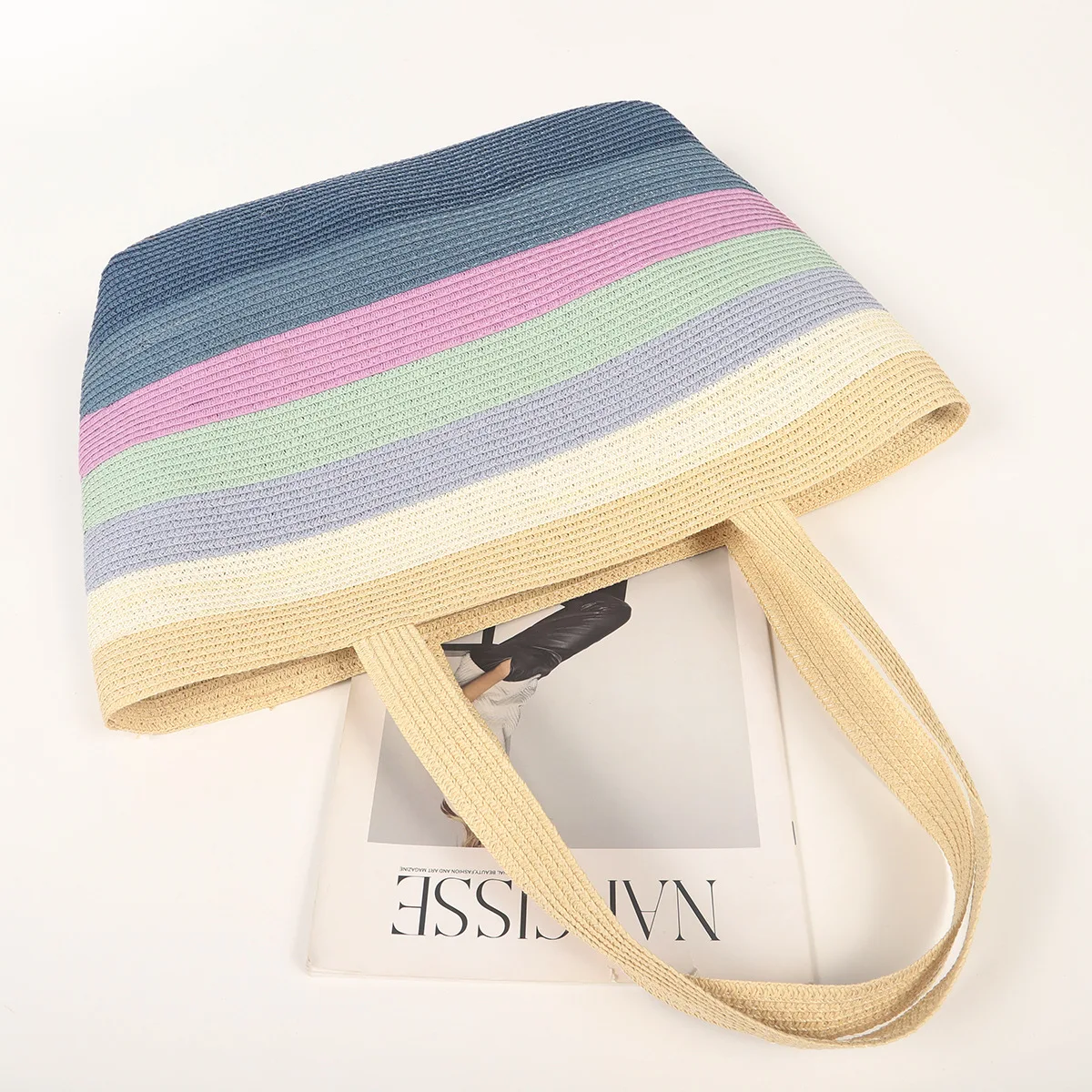 Niyang Beach Bag and Hat Set Design SS23 Paper New Women Colorful Striped Straw Summer Wallets for Women Fashionable Polyester